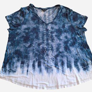 Vera Wang Plus Size 2X blue and white tie dye boho short sleeve tunic